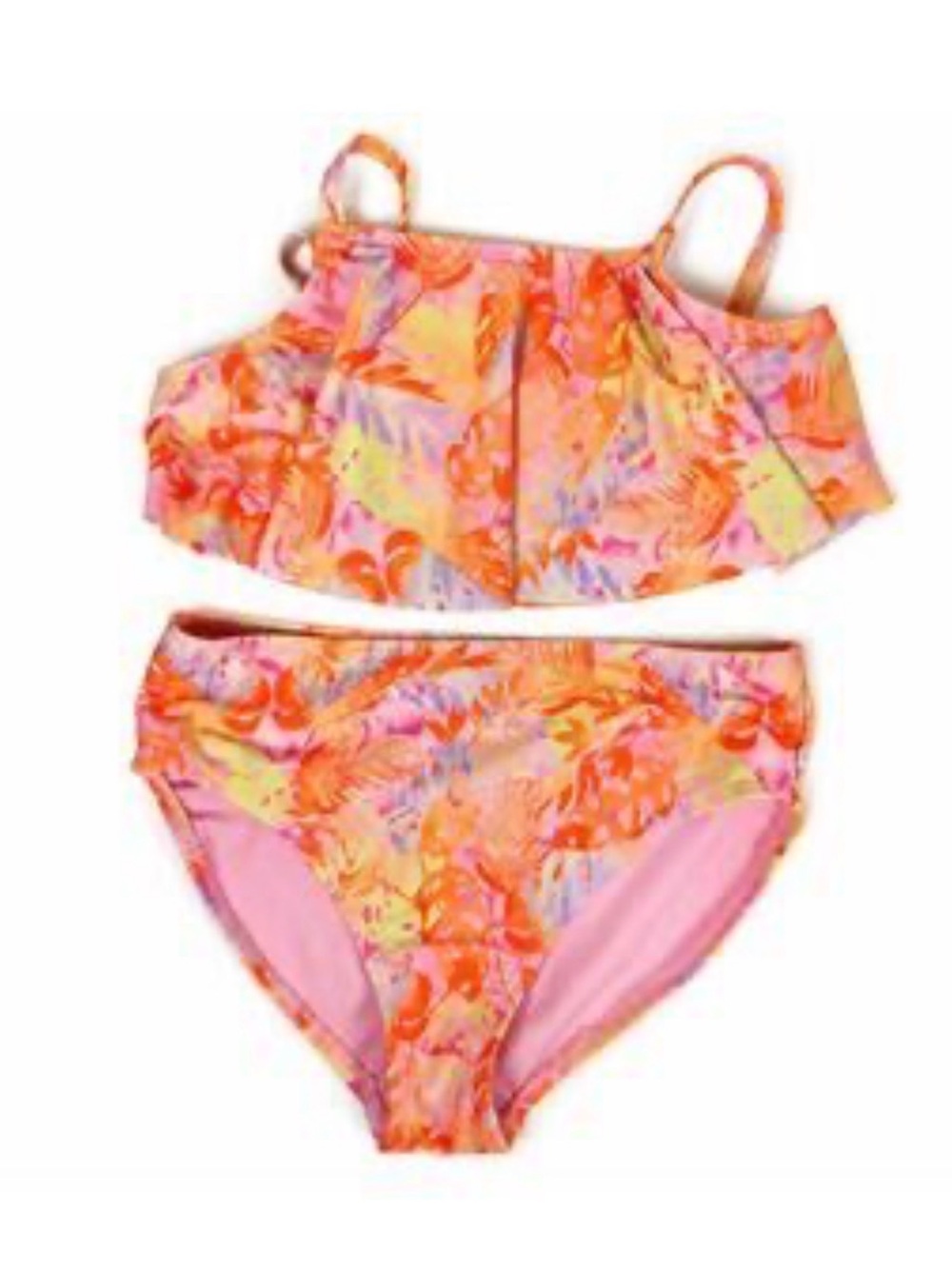 WONDER NATION👙ORANGE/PINK👙GIRL'S 2-PIECE HIGH WAIST SWIMSUIT L (10/12) 🌟NWT🌟